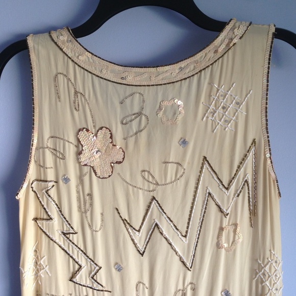 Vintage Flapper Dress Beaded Silk 90's 20's Shift - Picture 4 of 5